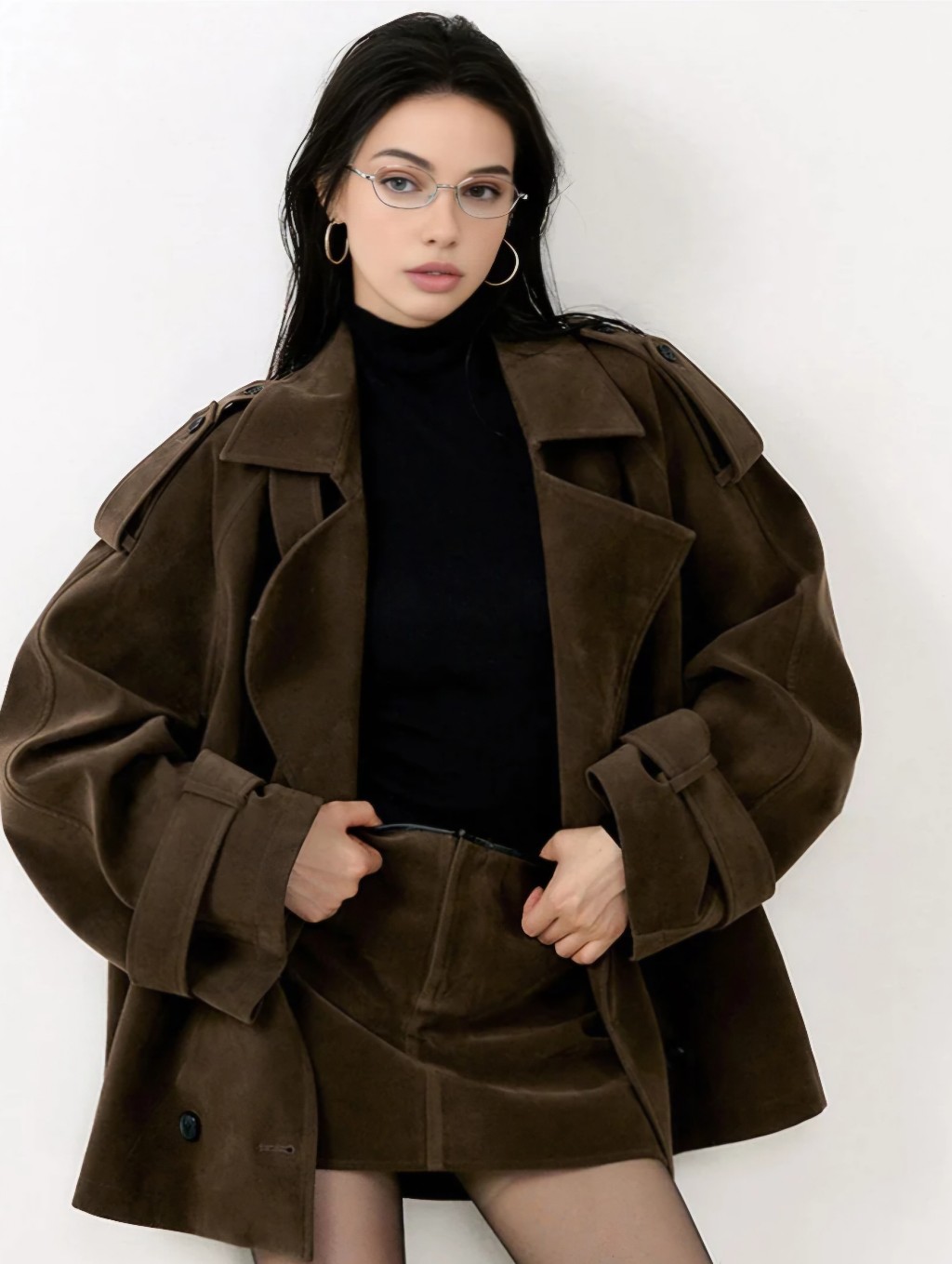 Nwt Commense Dark Brown Suede Effect Jacket Size Xs